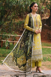 REPUBLIC WOMENS WEAR - 3PC DHANAK EMBROIDERED SHIRT WITH TWILL PRINTED SHAWL AND TROUSER - HZG2328